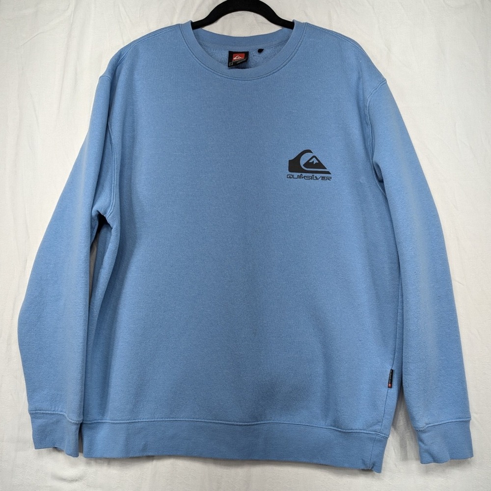Quiksilver Mens Sweatshirt Crew Neck Pullover Logo Light Blue Casual Comfort